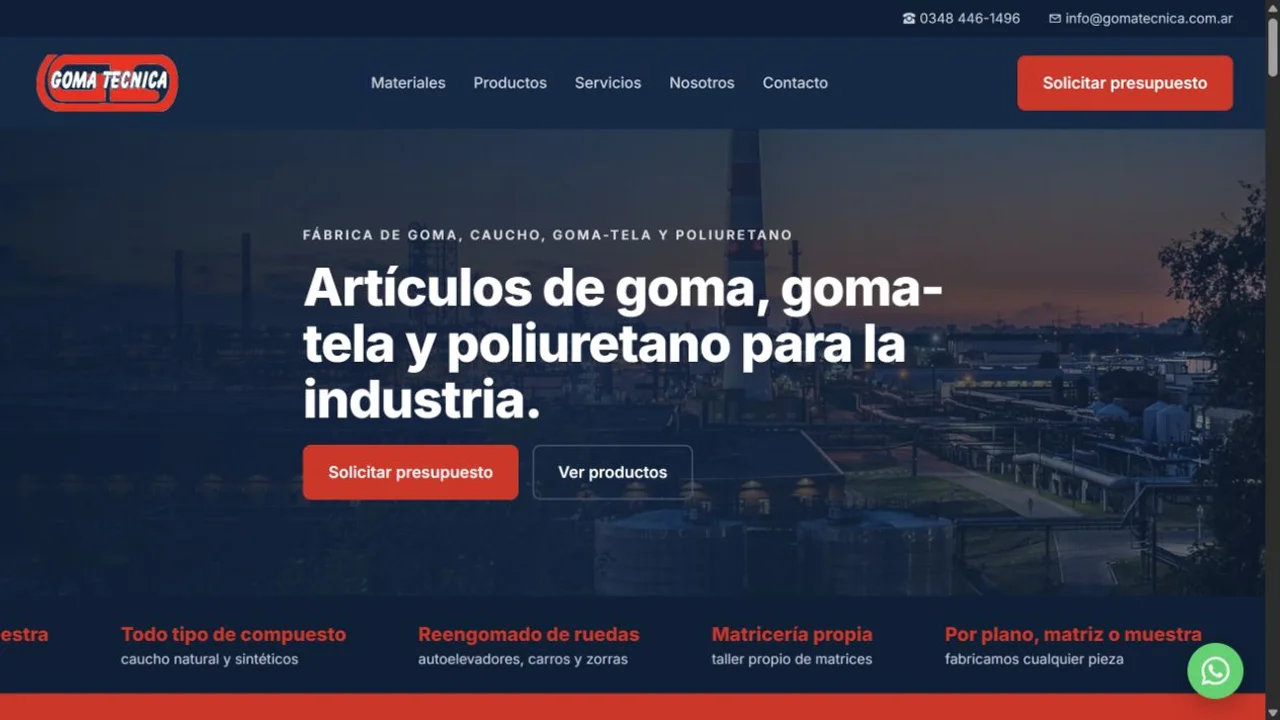 Captura del sitio de Goma Técnica