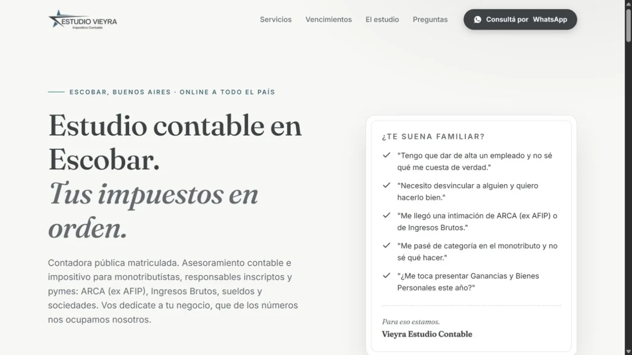 Captura del sitio de Vieyra Estudio Contable